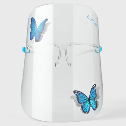 3D Butterfly Blue Teal Watercolor Monogram Elegant Face Shield