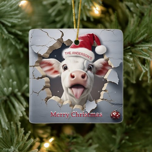 3D Calf Christmas Ceramic Ornament