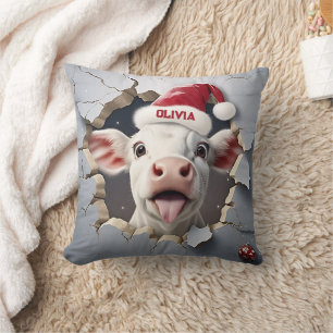3D Calf Christmas Throw Pillow
