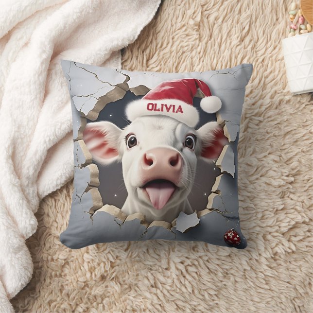 3D Calf Christmas Throw Pillow (Blanket)