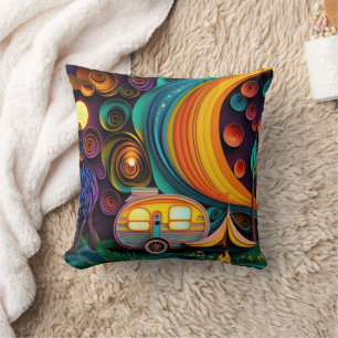 3D Camping Scene Throw Pillow