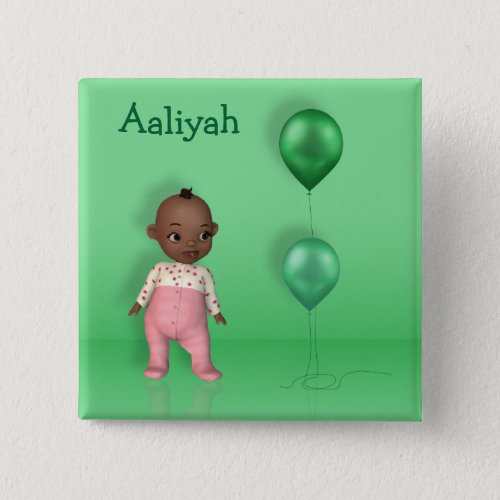 3d Cartoon African American Baby Green Balloons Pinback Button