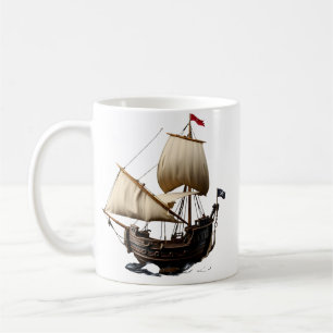 3D Cartoon Galleon with Pirate Flag Coffee Mug