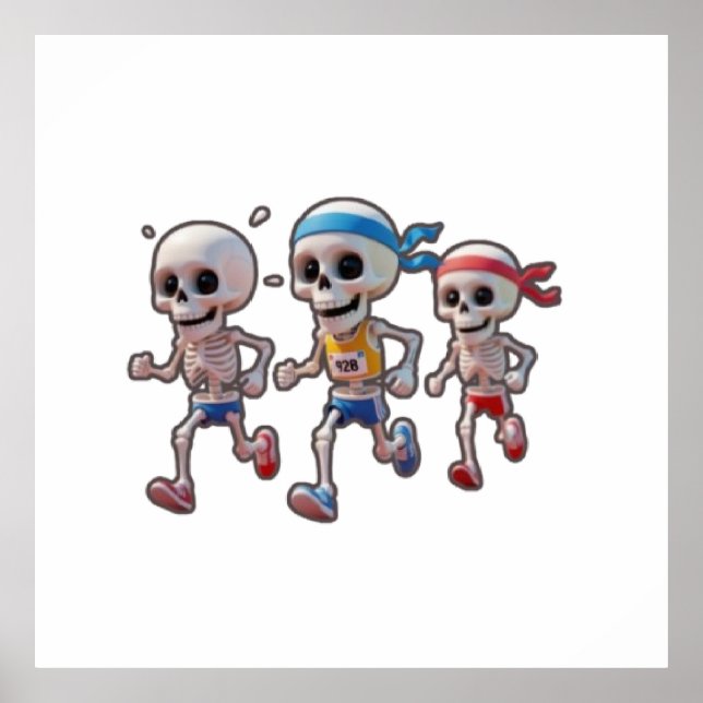 “3D Cartoon Skeleton Race • Funny Running Skeleton Poster (Front)