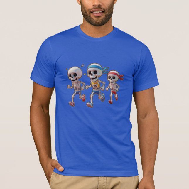 “3D Cartoon Skeleton Race • Funny Running Skeleton T-Shirt (Front)