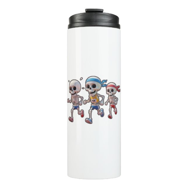 “3D Cartoon Skeleton Race • Funny Running Skeleton Thermal Tumbler (Front)