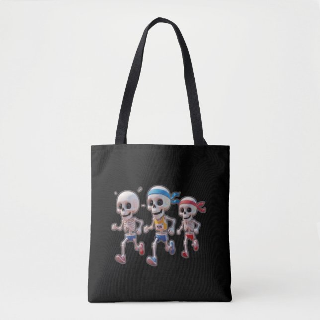 “3D Cartoon Skeleton Race • Funny Running Skeleton Tote Bag (Front)