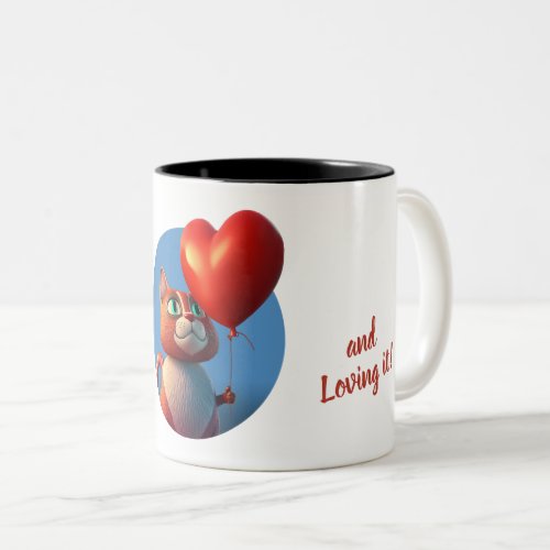 3D Cartoon style Awesome Cat with heart Two_Tone Coffee Mug