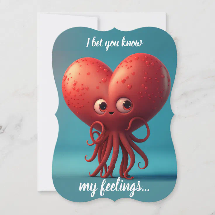 3D Cartoon style sweet Octopus with heart Thank You Card | Zazzle