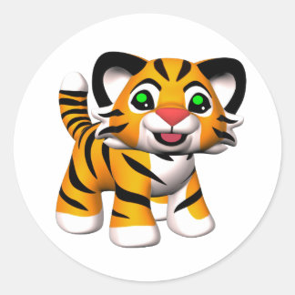 3D Cartoon Tiger Cub Classic Round Sticker
