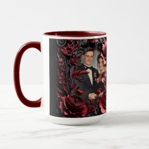 3D Carved Black and Red Floral Frame Mug