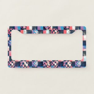 3D Checkerboard Grid with Floating Spheres Pattern License Plate Frame
