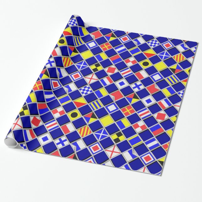 3D Checkered Nautical Flags Signals Pattern Wrapping Paper (Unrolled)