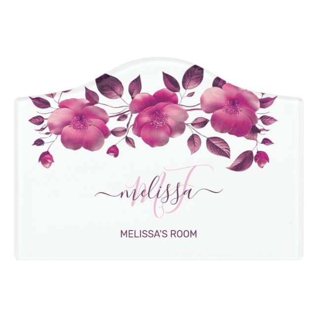 3D Cherry Blossoms Pink White Customizable Door Sign (Small Crest Front)