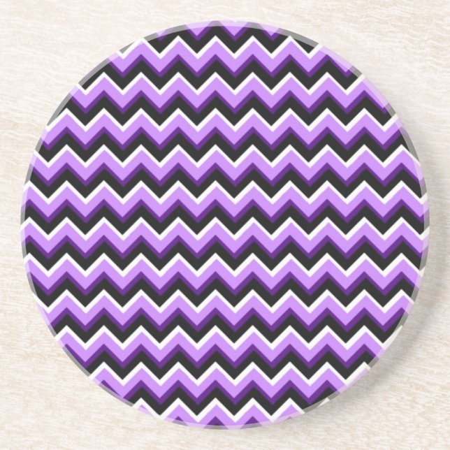 3D Chevron in Purples and Black Drink Coaster (Front)