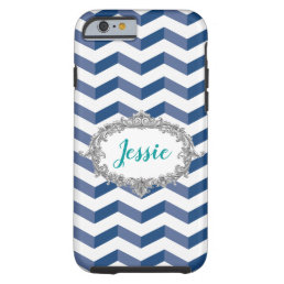 3D Chevrons Blue White Fancy Frame for Name Tough iPhone 6 Case