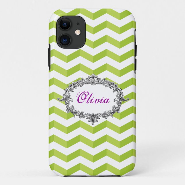 3D Chevrons Green /White iPhone Case add Your Name (Back)