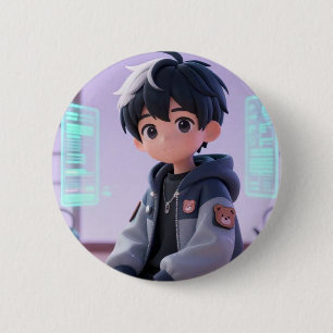 3D Chibi Gamer Boy Holographic Techwear Accessory Button