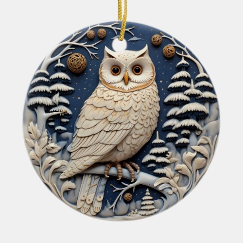 3D Chirstmas Cute White Owl Animal  Ceramic Ornament