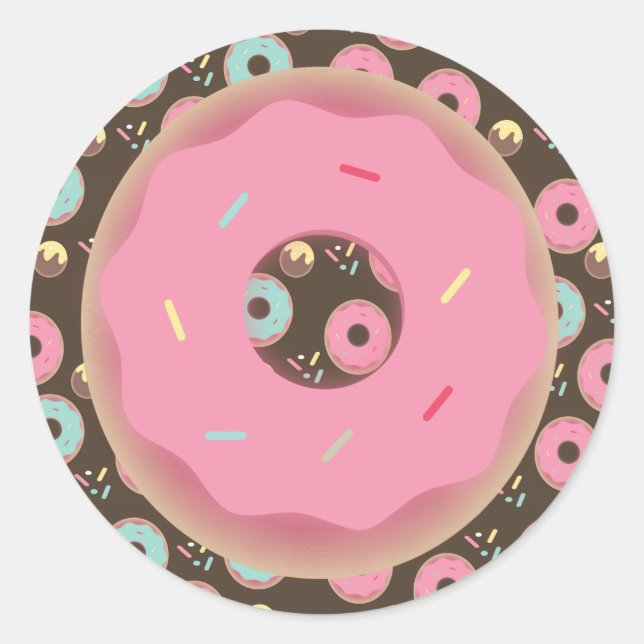 3D Chocolate Donut Pink Frosted Sprinkles Reward Classic Round Sticker (Front)