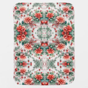3d Christmas Flowers Digital Floral Patterns Baby Blanket