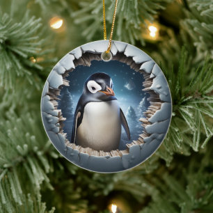 3D Christmas Penguin Ceramic Ornament