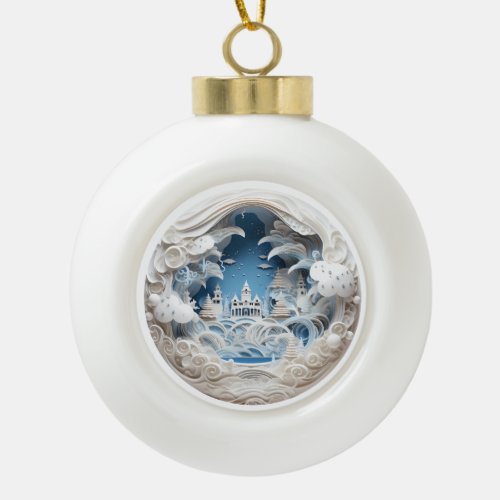 3D Christmas Winter Wonderland Ceramic Ball Christmas Ornament