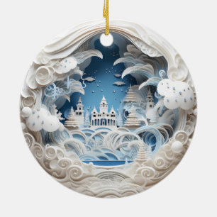 3D Christmas Winter Wonderland Ceramic Ornament