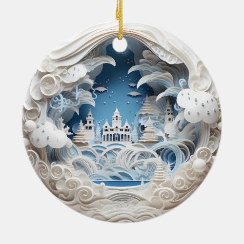 3D Christmas Winter Wonderland Ceramic Ornament