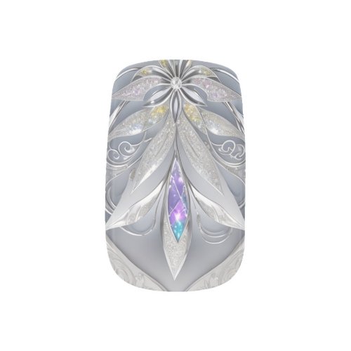 3d chrome luxury silver flower elegant Motifs chic Minx Nail Art