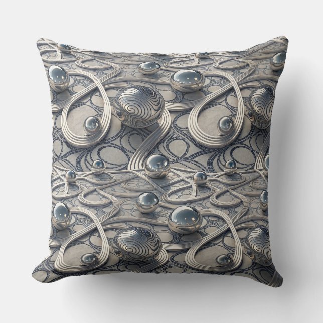3D Chrome Spheres Abstract Futuristic Pattern Art Throw Pillow (Front)