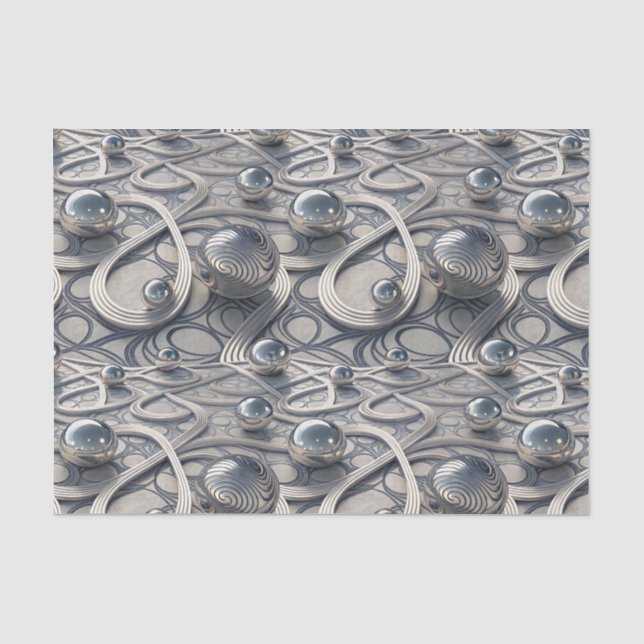 3D Chrome Spheres Abstract Futuristic Pattern Art Tissue Paper (Front)