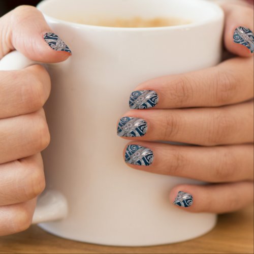 3d chrome swirl silver diamonds blue fashionable minx nail art