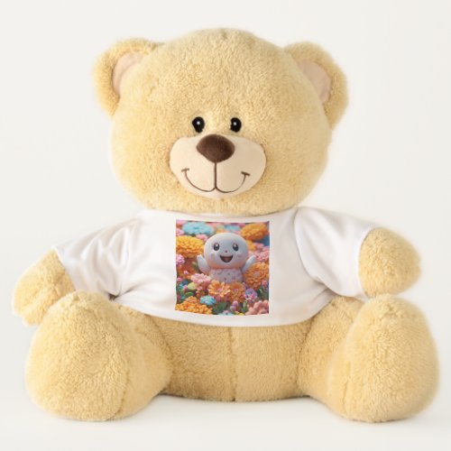 3D Clay Ghost  Flowers Printed T_Shirt Teddy Bear