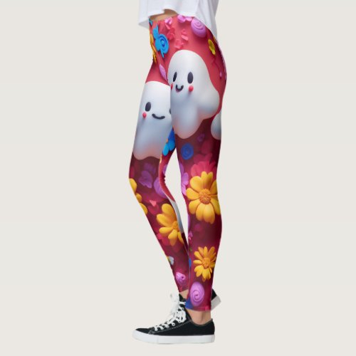 3D Clay Ghosts  Flowers Womens Leggings