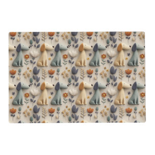 3D clay style seamless pattern with cute dogs Placemat