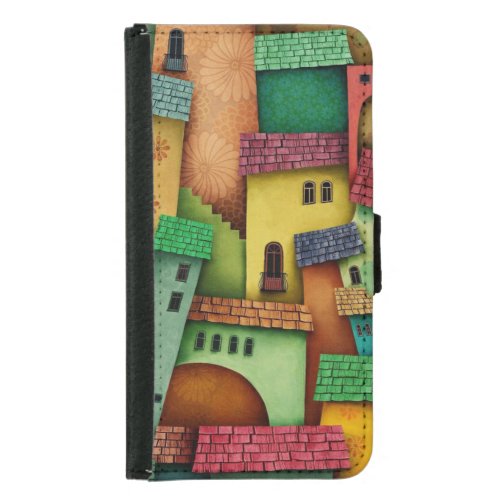 3D Colorful Abstract Houses  _ Unique Art design  Samsung Galaxy S5 Wallet Case