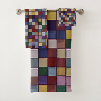 3D colorful abstraction vintage mosaic background Bath Towel Set