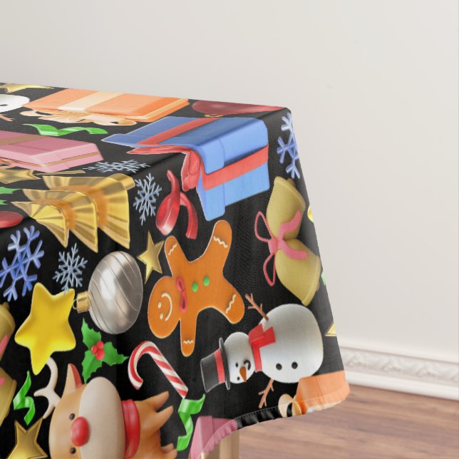 3D Colorful Christmas Ornaments pattern.01 BlackBG Tablecloth (In Situ)