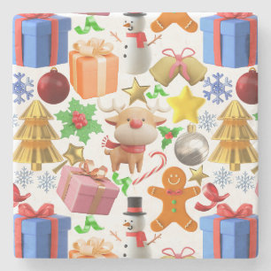 3D Colorful Christmas Ornaments pattern.01 Stone Coaster