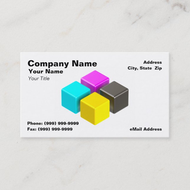 3D Colorful CMYK Blocks Business Card (Front)