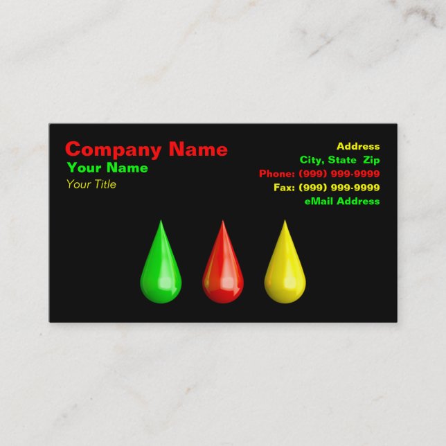 3D Colorful Paint Drops (GRY) Business Card (Front)