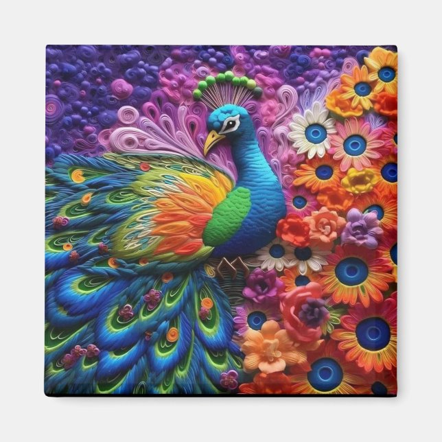 3D Colorful Peacock Magnet (Front)