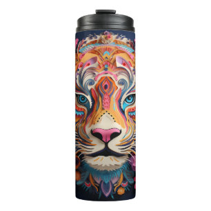 3D Colorful Tiger & Flowers Design Thermal Tumbler