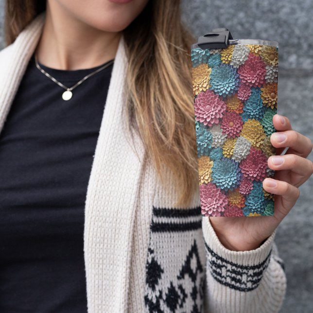 3D colorful Zinnia Floral Thermal Tumbler (3d colorful Zinnia flower tumbler)