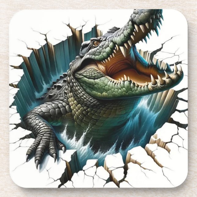 3D Crocodile Design – Realistic Reptile Beverage Coaster (Front)