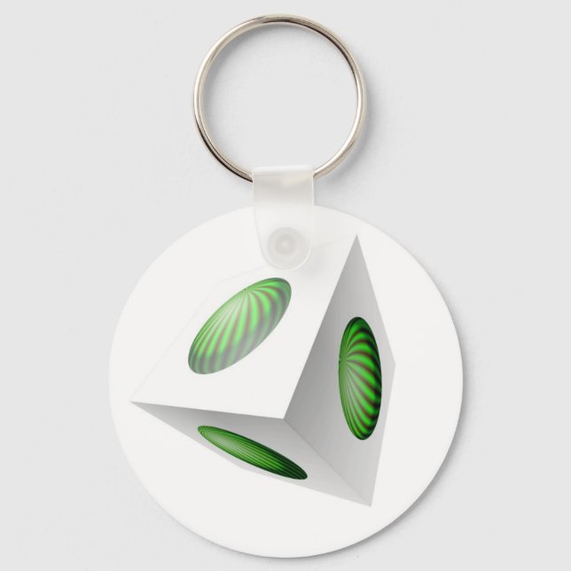 3D Cube Design with Green Globe Keychain (Front)