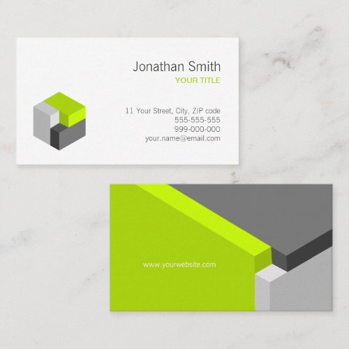 3D Cube Lime / Grey business card