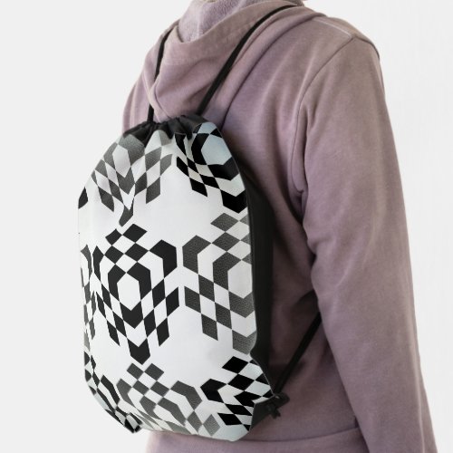 3D Cube Pattern Drawstring Bag