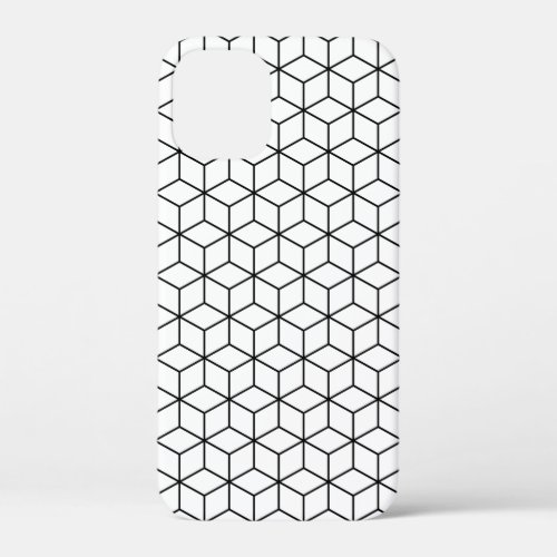 3D Cubes Geometric Black Line on White Pattern iPhone 12 Mini Case